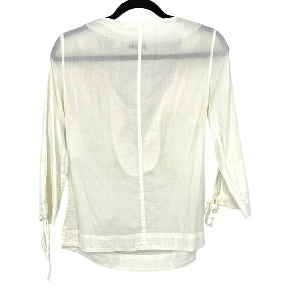 MNG Mango 3/4 Sleeve Popover Blouse Womens Size 4 White Boho Embroidered Beaded - Picture 2 of 6